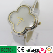 Genuine Leather Strap Flower Shape Lady Watch